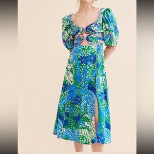 Farm Rio Jungle Panther Green Midi Dress